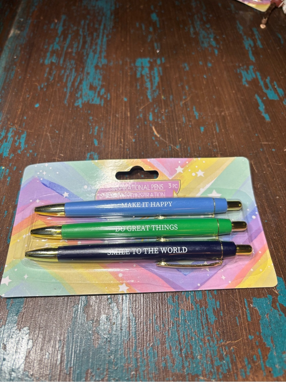 3 New Inspirational Ballpoint Pen Set - Blue, Green, Navy